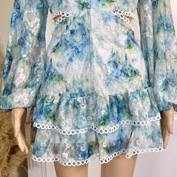 BLUE AND GREEN LONG SLEEVE CUTOUT ROMPER - Picture 13 of 15